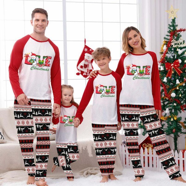 Christmas Matching Family Pajamas Love Snowman Christmas Gray Reindeer Pants Pajamas Set