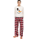 Christmas Couple Pajamas Matching Sets Man Hat & Women Bow Tie Snowman Adult Loungwear White Pajamas Set