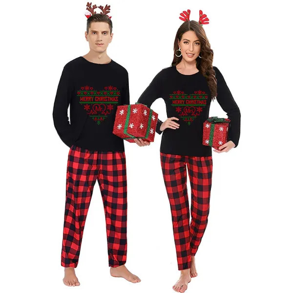 Christmas Couple Pajamas Matching Sets Merry Christmas Mr & Mrs Adult Loungwear Black Pajamas Set