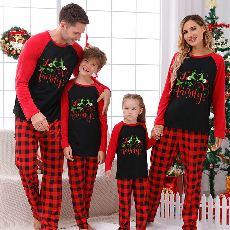 Christmas Matching Family Pajamas Snowflake Love My Family Black White Plaids Pajamas Set