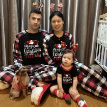 Christmas Matching Family Pajamas Magical Christmas Tree Black White Plaids Pajamas Set