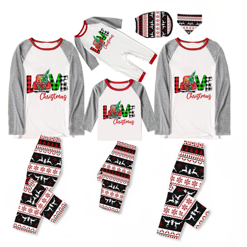 Christmas Matching Family Pajamas Love Christmas Trucks Gray Reindeer Pants Pajamas Set