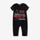 Christmas Matching Family Pajamas Believe Christmas Tree Black Reindeer Pants Pajamas Set