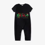 Christmas Matching Family Pajamas Believe String Light Black Reindeer Pants Pajamas Set
