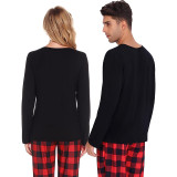 Christmas Couple Pajamas Matching Sets Sweet Gingerbread Man Adult Loungwear Black Pajamas Set