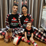 Christmas Matching Family Pajamas 2023 Family Christmas Hat Black White Plaids Pajamas Set