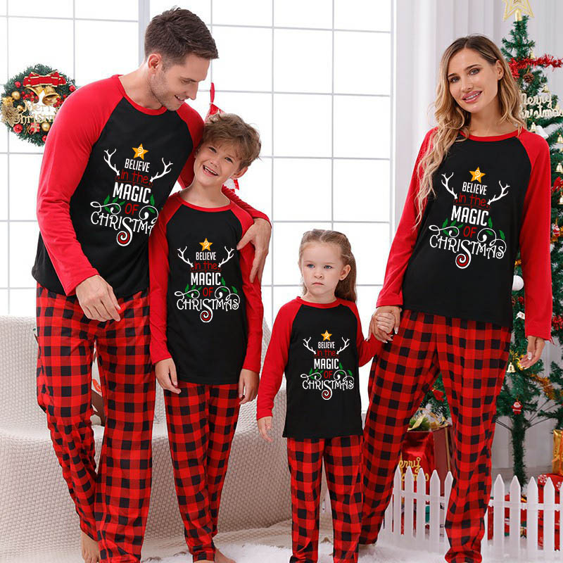 Christmas Matching Family Pajamas Believe In The Magic Of Christmas Black White Plaids Pajamas Set
