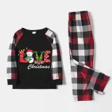 Christmas Matching Family Pajamas Love Snowman Christmas Black White Plaids Pajamas Set