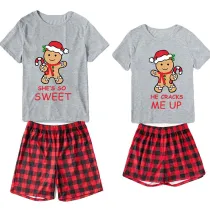 Christmas Couple Pajamas Matching Sets Sweet Gingerbread Man Adult Loungwear Short Pajamas Set