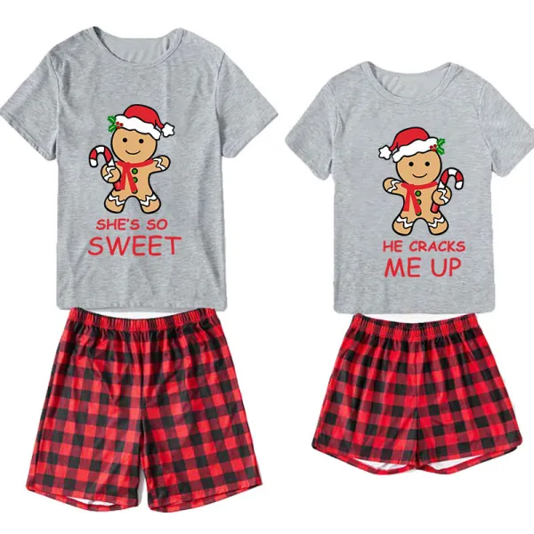Christmas Couple Pajamas Matching Sets Sweet Gingerbread Man Adult Loungwear Short Pajamas Set