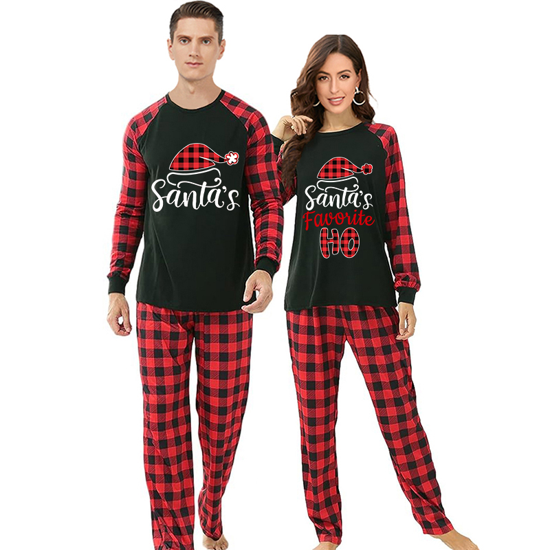 Christmas Couple Pajamas Matching Sets Santa's Favourite HO Adult Loungwear Gray Pajamas Set