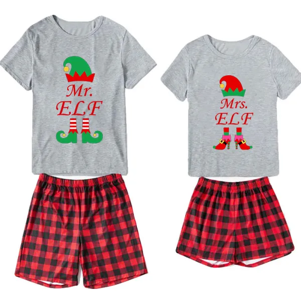 Christmas Couple Pajamas Matching Sets Mr & Mrs ELF Adult Loungwear Short Pajamas Set