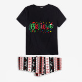 Christmas Matching Family Pajamas Believe String Light Black Reindeer Pants Pajamas Set