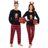 Christmas Couple Pajamas Matching Sets Sweet Gingerbread Man Adult Loungwear Black Pajamas Set