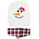 Christmas Couple Pajamas Matching Sets Man Hat & Women Bow Tie Snowman Adult Loungwear White Pajamas Set