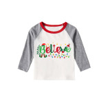 Christmas Matching Family Pajamas Believe String Light Gray Reindeer Pants Pajamas Set