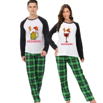 Christmas Couple Pajamas Matching Sets Man Reinbeer & Women Winedeer Adult Loungwear Green Pajamas Set