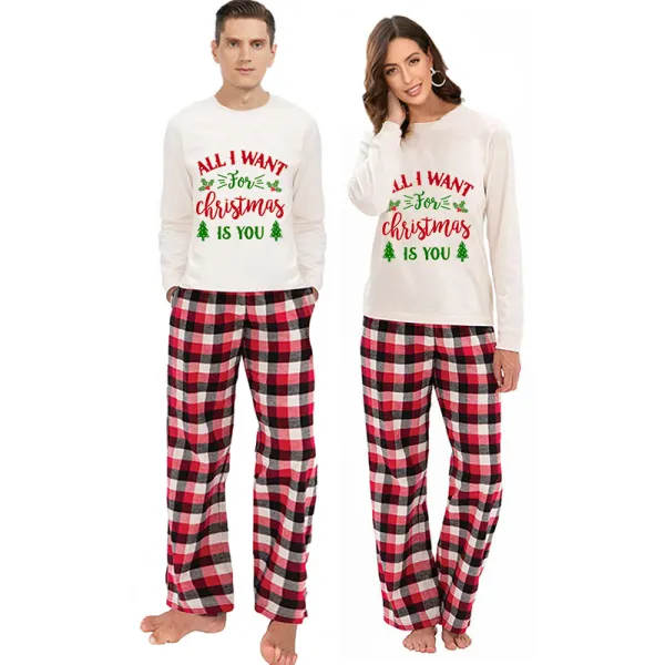 Christmas Couple Pajamas Matching Sets All I Want For Christmas Is You Adult Loungwear Gray Pajamas Set