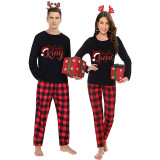 Christmas Couple Pajamas Matching Sets Christmas King & Queen Adult Loungwear Black Pajamas Set