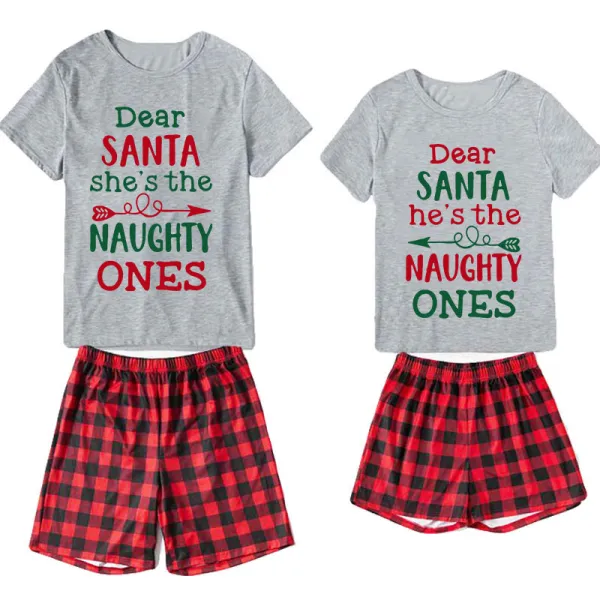 Christmas Couple Pajamas Matching Sets Dear Santa She's & He's The Naughty Ones Adult Loungwear Short Pajamas Set