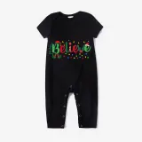 Christmas Matching Family Pajamas Believe String Light Black Pajamas Set