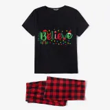 Christmas Matching Family Pajamas Believe String Light Black Pajamas Set