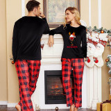 Christmas Couple Pajamas Matching Sets Man Reinbeer & Women Winedeer Adult Loungwear Black Pajamas Set