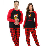 Christmas Couple Pajamas Matching Sets Man Reinbeer & Women Winedeer Adult Loungwear Black Pajamas Set
