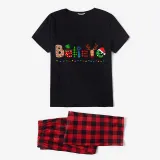 Christmas Matching Family Pajamas Believe Gingerbread Man Black Pajamas Set