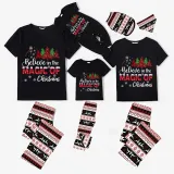 Christmas Matching Family Pajamas Believe Christmas Tree Black Reindeer Pants Pajamas Set