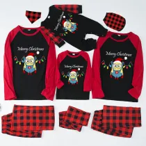 Christmas Matching Family Pajamas Cartoon Merry Christmas Lights Black Red Pajamas Set