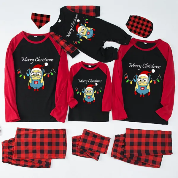 Christmas Matching Family Pajamas Cartoon Merry Christmas Lights Black Red Pajamas Set