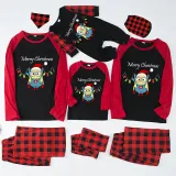 Christmas Matching Family Pajamas Cartoon Merry Christmas Lights Black Red Pajamas Set