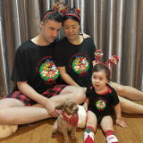 Christmas Matching Family Pajamas Cartoon Christmas Wreath Puppy Dog Black Pajamas Set