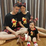 Christmas Matching Family Pajamas Cartoon Let it Snow Teddy Bear Black Pajamas Set