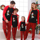 Christmas Matching Family Pajamas Cartoon Snowman Merry Christmas Black Red Pajamas Set