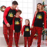 Christmas Matching Family Pajamas Cartoon Christmas Tree Black Red Pajamas Set