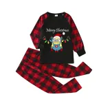 Christmas Matching Family Pajamas Cartoon Merry Christmas Lights Black Red Pajamas Set