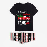 Christmas Matching Family Pajama Wonderful Time Christmas Tree Car Black Seamless Pajamas Set