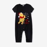 Christmas Matching Family Pajamas Cartoon Let it Snow Teddy Bear Black Pajamas Set