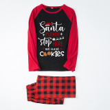 Christmas Matching Family Pajamas Santa Please Stop Here We Have Cookies Black and Red Pajamas Set
