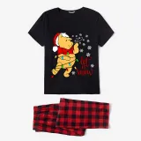 Christmas Matching Family Pajamas Cartoon Let it Snow Teddy Bear Black Pajamas Set