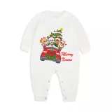 Christmas Matching Family Pajamas Cartoon Puppy Dog Christmas Car White Pajamas Set