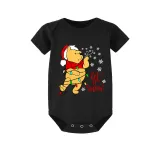 Christmas Matching Family Pajamas Cartoon Let it Snow Teddy Bear Black Pajamas Set