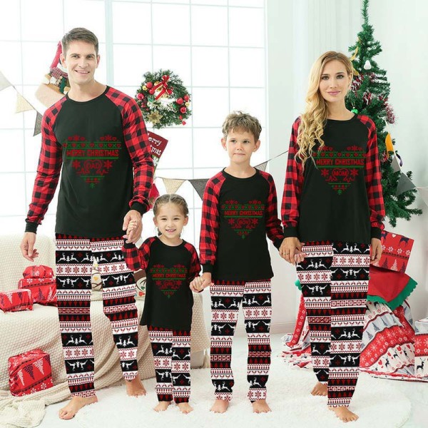 Christmas Matching Family Pajamas Family Seamless Heart Black Seamless Pants Pajamas Set