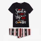 Christmas Matching Family Pajamas Santa Please Stop Here We Have Cookies Black Seamless Pajamas Set