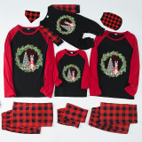 Christmas Matching Family Pajamas Cartoon Rabbit Christmas Wreath Black Red Pajamas Set