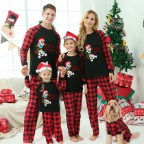 Christmas Matching Family Pajamas Cartoon Snowman Merry Christmas Black Red Pajamas Set