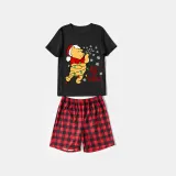 Christmas Matching Family Pajamas Cartoon Let it Snow Teddy Bear Black Pajamas Set