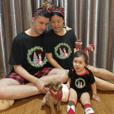 Christmas Matching Family Pajamas Red Rabbit Christmas Wreath Black Short Pajamas Set